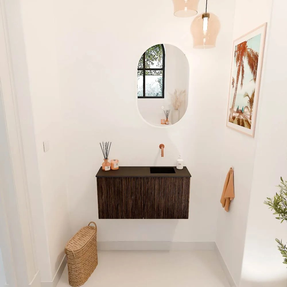 Mondiaz Joya 80cm toiletmeubel walnut met wastafel faye rechts zonder kraangat urban