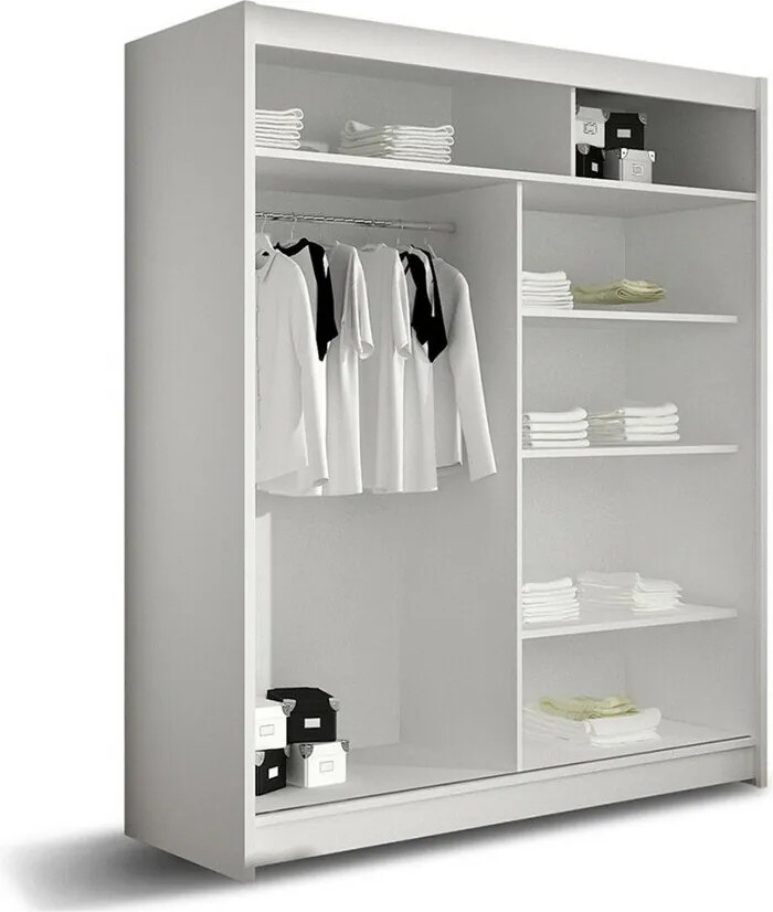 Kledingkast Closico 136, Zwart, Wit, 200x150x58cm, 118 kg, Kledingkast deuren: Schuivend, Aantal planken: 5, Aantal planken: 5