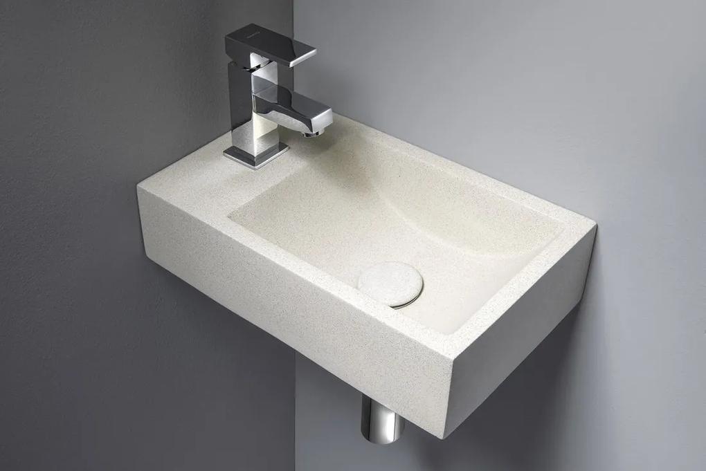 Fontana Crest toiletmeubel ribbelfront mat wit 40x22cm met beige fontein links