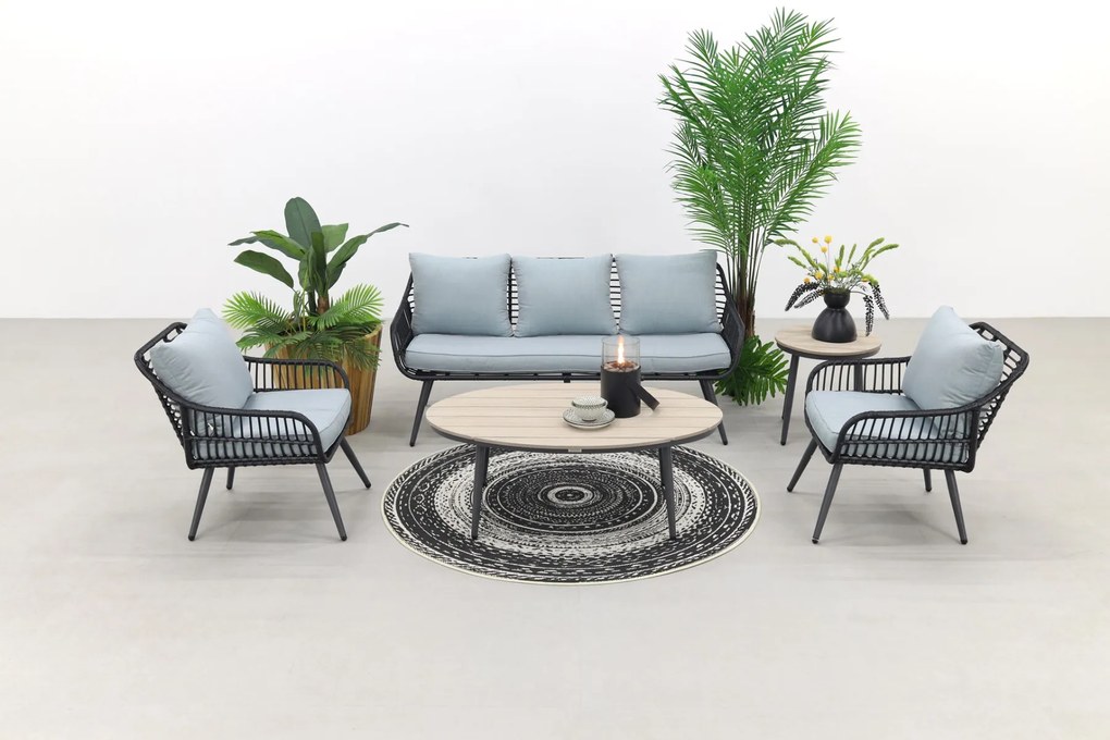 Garden Impressions Margriet stoel-bank loungeset - Carbon black/Mint grey - 5 delig