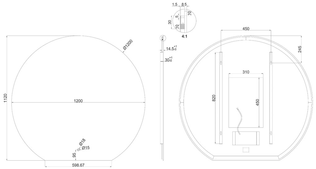 Mueller Toronto spiegel rond met dimbare LED-verlichting en spiegelverwarming 120cm