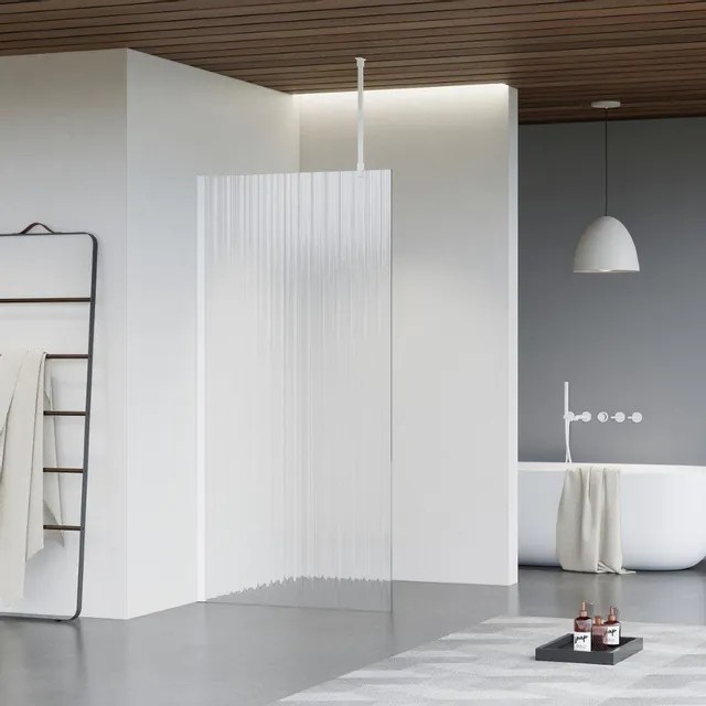 Fortifura Galeria inloopdouche - 120x200cm - ribbelglas - plafondarm - mat wit SW797953/SW797906/SW804546