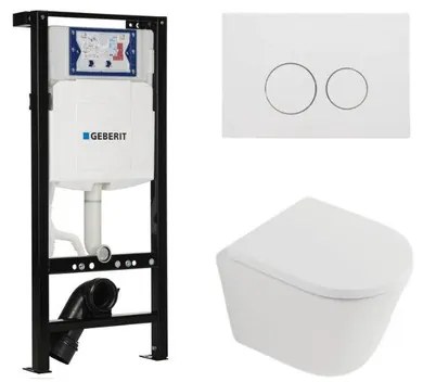 QeramiQ Dely Toiletset - 36.3x51.7cm - diepspoel - rimless - Geberit UP320 plieger inbouwreservoir - softclose toilet zitting 35 mm - mat witte bedieningsplaat - ronde knoppen - mat wit SW1026254/SW1000767/SW1381697/SW706190