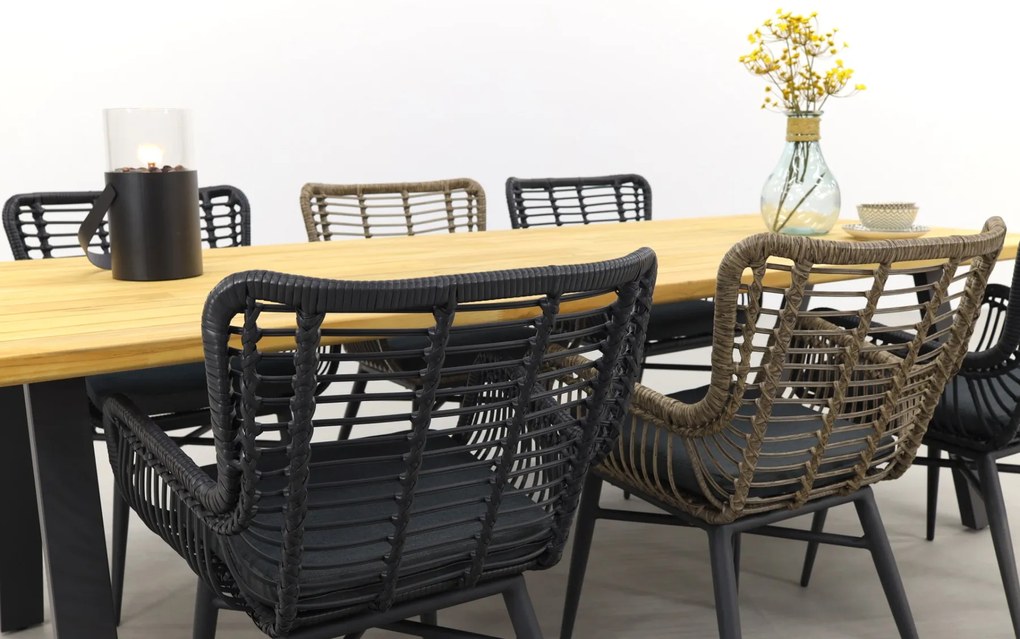 Jasmine/Taste Ambassador 6-persoons dining tuinset 240x100 cm. - Black/Naturel mix
