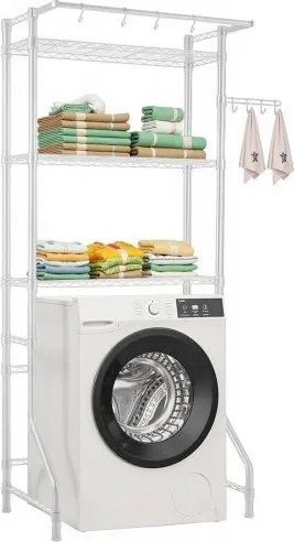 VEVOR Opbergrek boven wasmachine en droger, 3-laags droogrek met kledingstang en haken, verstelbare planken voor wasmachine met één laag, voor opslag en organisatie, wit