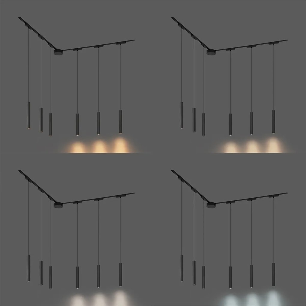 Modern railsysteem met 6 hanglampen zwart 1-fase - Magnetic Cassie
