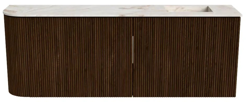 Mondiaz Joya DLux 110cm toiletmeubel ronding links walnut met wastafel faye rechts zonder kraangat frappe