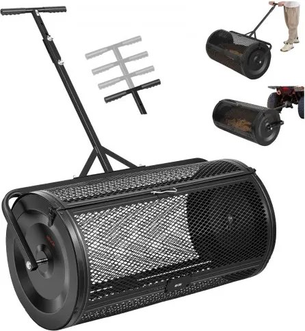 VEVOR Compoststrooier 116 L, 91 cm Turfstrooier met duw-/trekhendel, turfstrooier, in 4 standen in hoogte verstelbaar, gepoedercoat stalen compostrol, meststrooier voor planten en zaaien, zwart