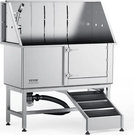 VEVOR Professionele Hondenverzorgingsbak 1574,8 mm Roestvrijstalen Huisdierbad Hondenwasstation 200 kg Hondenverzorgingsdouche Hondenwassysteem Huisdierverzorgingsbak met rechterdeur Hondendouche Wasbak