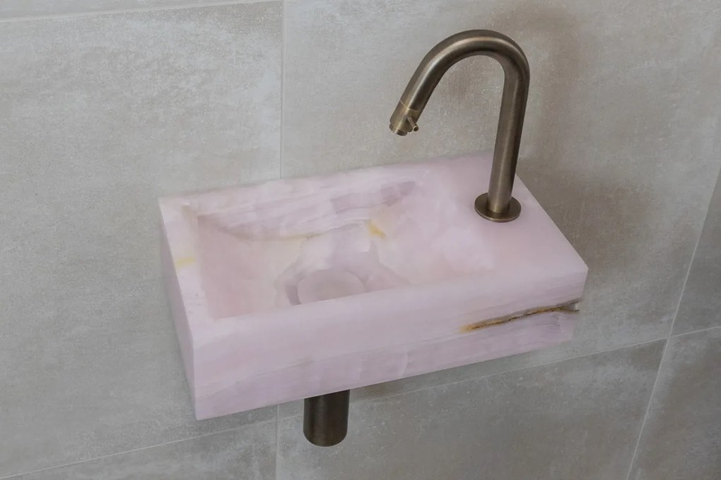 Saniclear Pink Onyx fonteinset met gebogen kraan in verouderd messing