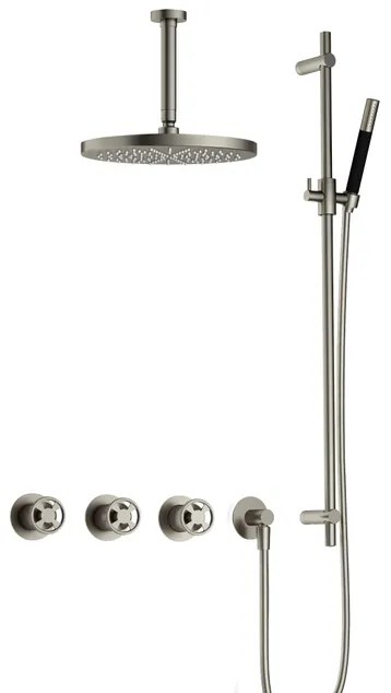 Hotbath Cobber IBSW70 Regendoucheset inbouw - 15cm plafondarm - 30cm ronde hoofddouche - staafhanddouche - glijstang - Geborsteld nikkel IBSW70GN257
