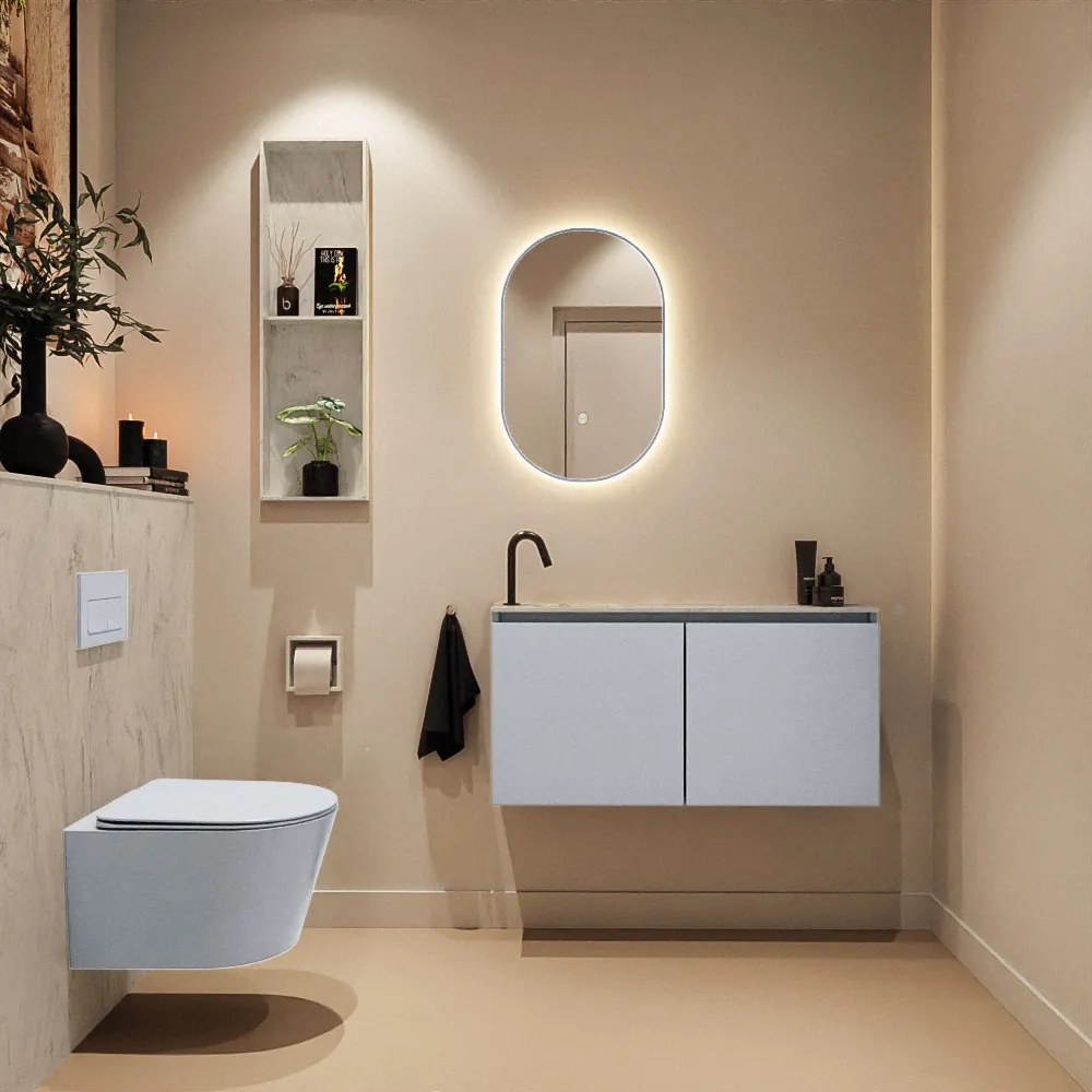 Mondiaz Ture DLux toiletmeubel 100cm clay met wastafel opalo links met kraangat