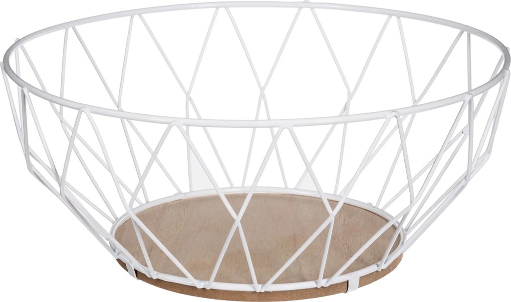 5Five Fruitmand Rhombus - D28 cm - Metaal Wit met Hout
