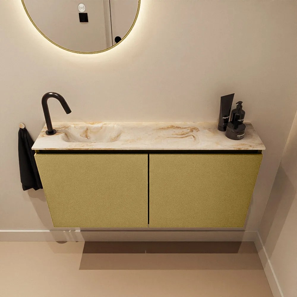 Mondiaz Ture DLux toiletmeubel 100cm oro met wastafel frappe links met kraangat