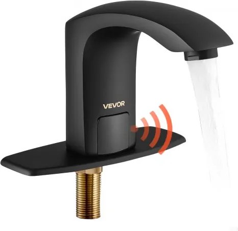 VEVOR Touchless wastafelkraan (matzwart) Automatische wastafelkraan voor in de badkamer, handsfree verstelbare sensorkraan (koud/warm), kraan op batterijen, toiletkraan