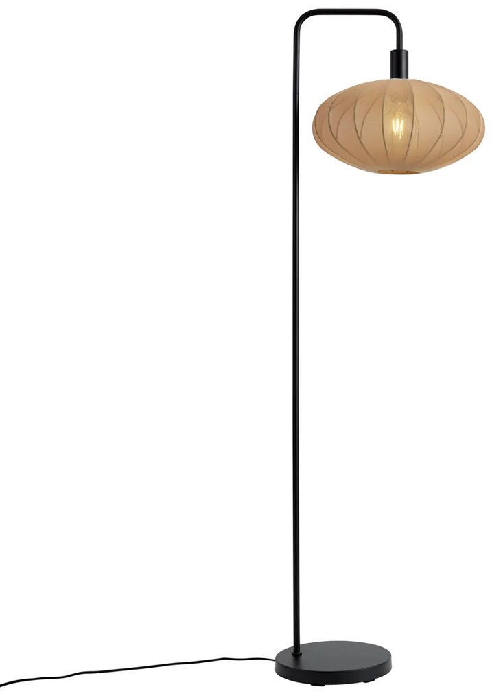 Japandi vloerlamp zwart met stoffen bruine kap - Bida