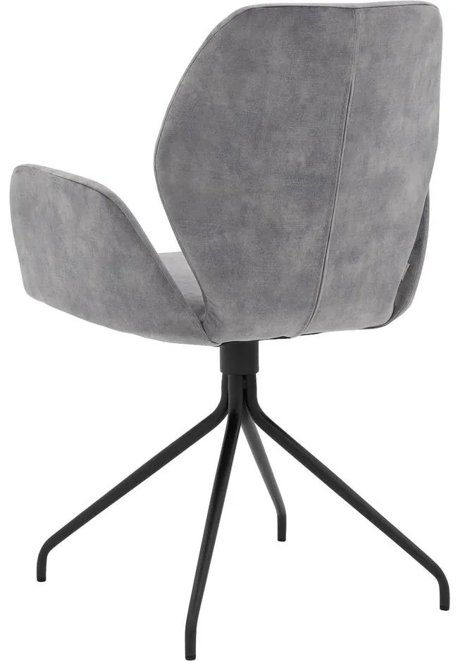 Goossens Eetkamerstoel Hera grijs velvet stof met armleuning, modern design