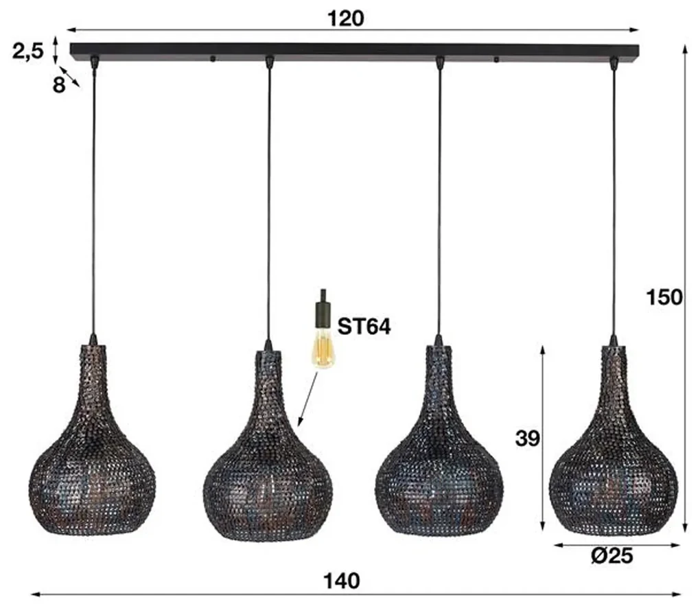 Zwart-bruine Hanglamp Kegelvorm