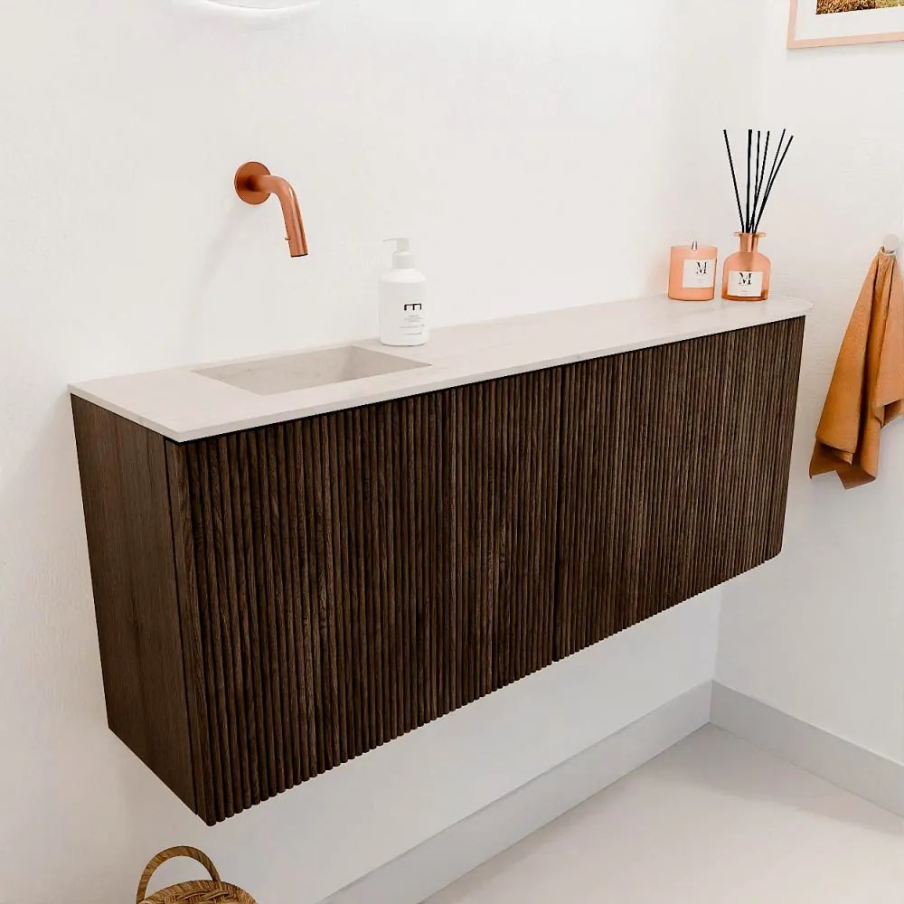 Mondiaz Joya DLux 110cm toiletmeubel ronding rechts walnut met wastafel faye links zonder kraangat meli