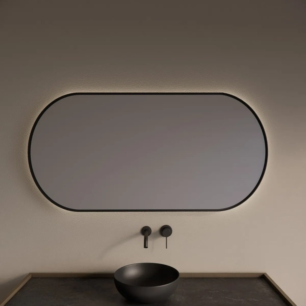 Gliss Design Aura spiegel met LED-verlichting 140x70cm mat zwart