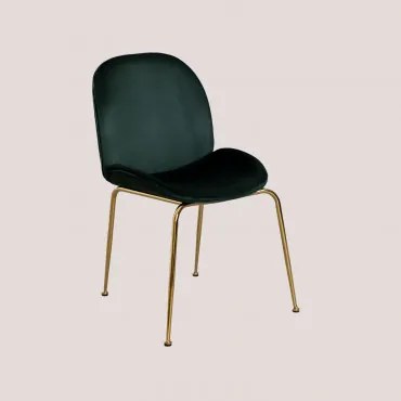 Set Van 4 Pary Fluwelen Eetkamerstoelen Klimop & Goud - Sklum