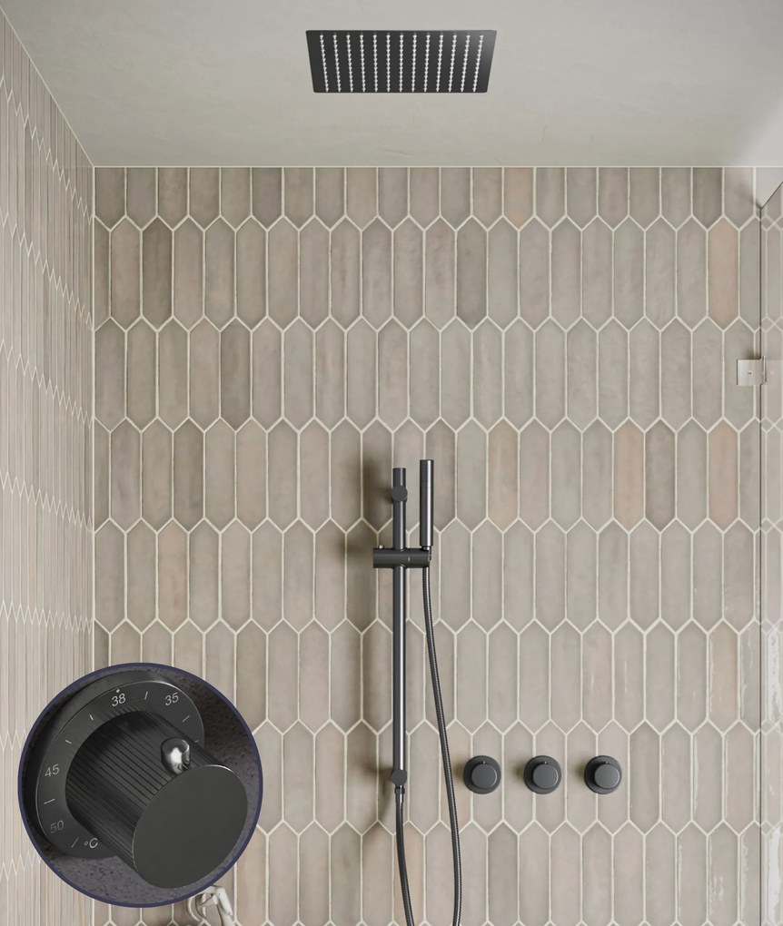 Saniclear Plus Stripes inbouw regendouche met inbouw douchekop 30x30cm, glijstang en staafhanddouche verouderd ijzer - gunmetal