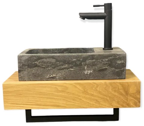 B-Stone Pure fonteinset met natuurstenen fontein en eiken plank