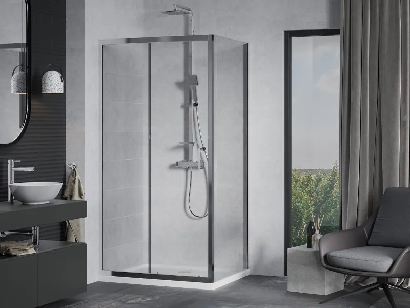 Mexen Apia schuifbare douchecabine 120 x 90 cm, transparant, chroom + Flat douchebak - 840-120-090-01-00-4010