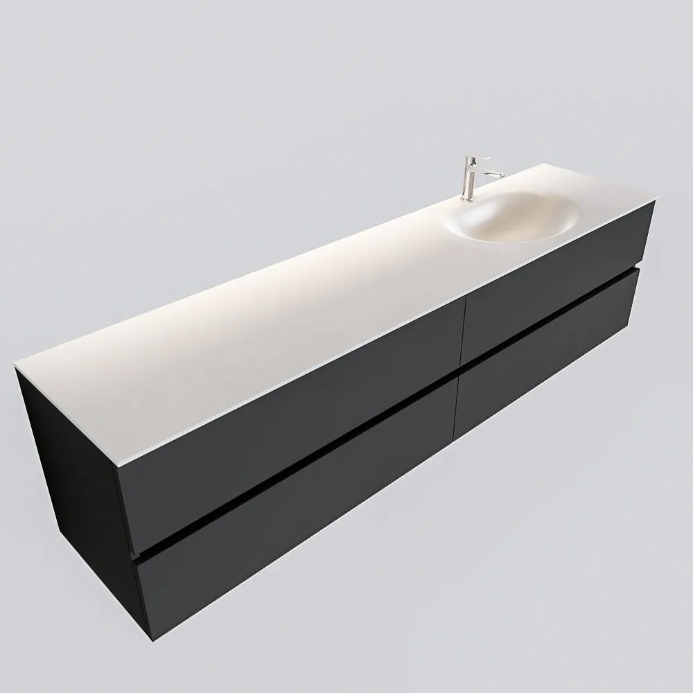 Zaro Sevilla Solid Surface badmeubel 200cm mat antraciet 1 kraangat spoelbak rechts met 4 lades