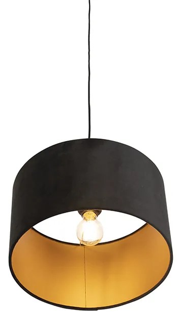 Stoffen Hanglamp met velours kap zwart met goud 35 cm - Combi Klassiek / Antiek E27 cilinder / rond rond Binnenverlichting Lamp