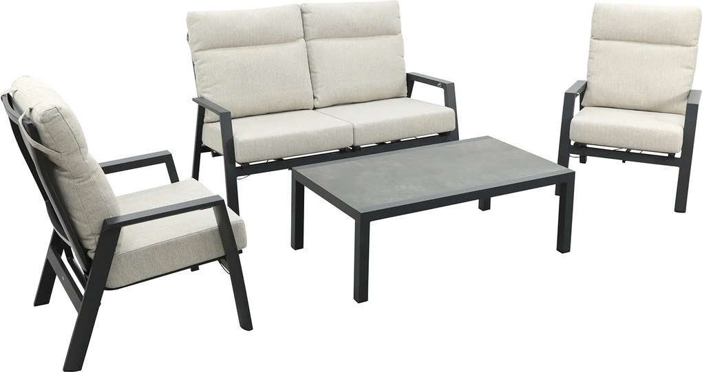 Lagos/Atlanta stoelen & 3-zitsbank loungeset 5-delig verstelbaar - Antraciet