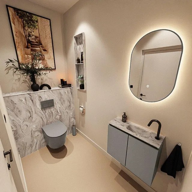 MONDIAZ TURE-DLUX 60cm toiletmeubel Smoke. EDEN wastafel Glace positie rechts. Met 1 kraangat. TUREDX60SMOR1GLA