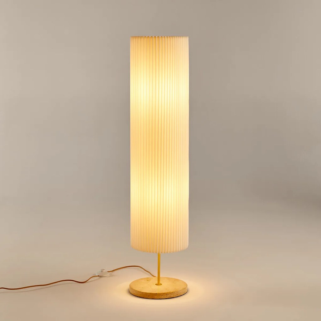 Vloerlamp van travertijn en geplooid linnen, Polaro