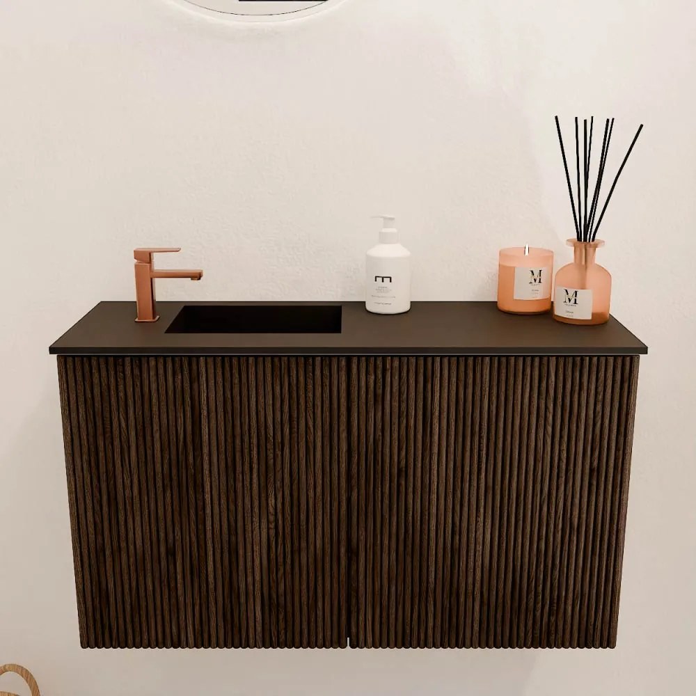 Mondiaz Joya 70cm toiletmeubel walnut met wastafel faye links 1 kraangat urban