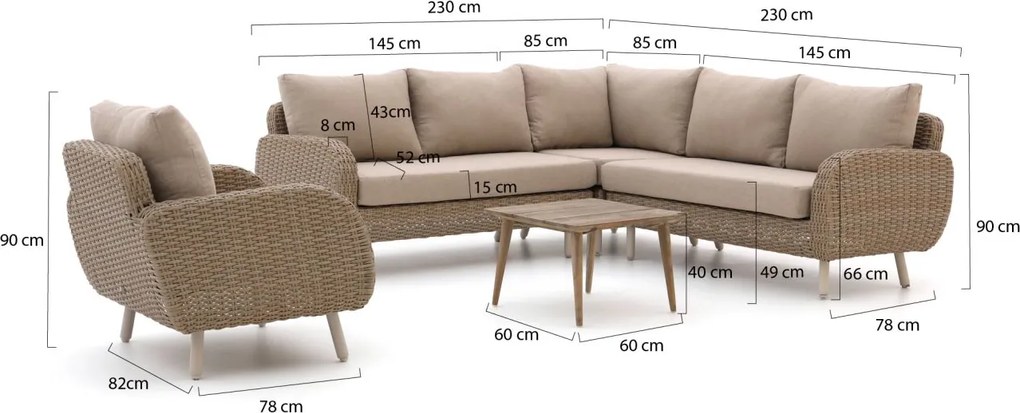 Hoek loungeset Intenso  | 6 personen | Loungeset Beige | Hoekbank Wicker (vlechtwerk) | Kees Smit Tuinmeubelen