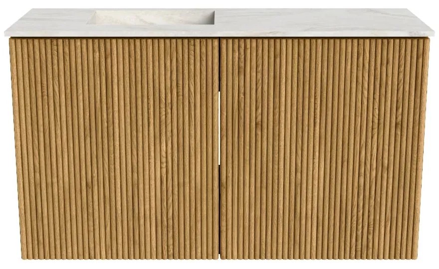 Mondiaz Joya DLux 70cm toiletmeubel oak met wastafel faye links zonder kraangat ostra