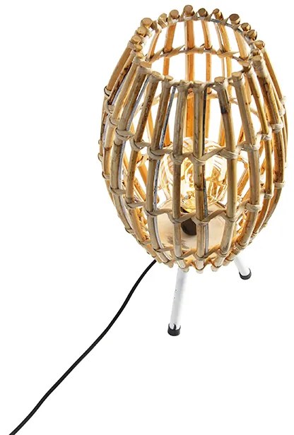 Landelijke tafellamp tripod bamboe met wit - Canna Capsule