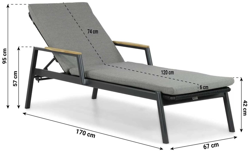 Coco Ralph Ligbed Verstelbaar Aluminium/wicker Grijs