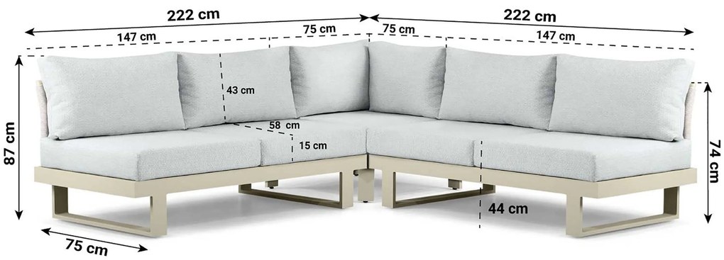 Hoek loungeset 5 personen Aluminium Taupe Lifestyle Garden Furniture Lorenzo