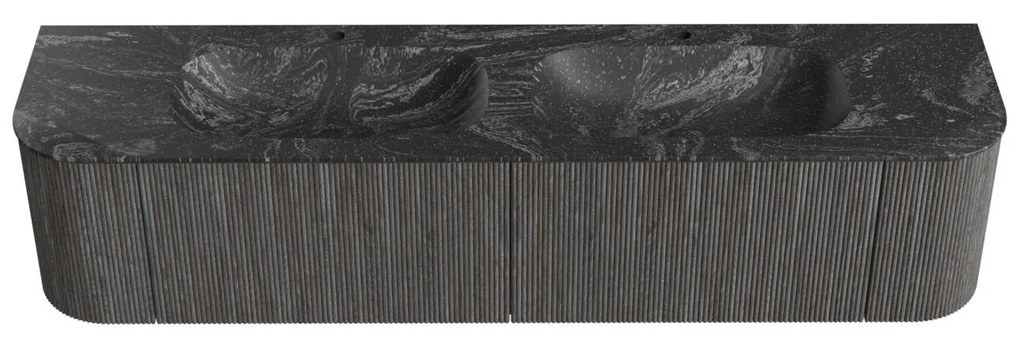 Mondiaz Kurve-dlux 190cm badmeubel ronding links/rechts shadow met 2 lades en deuren en wastafel stor small dubbel 2 kraangaten lava