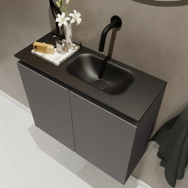 MONDIAZ TURE Toiletmeubel 60x23x50cm met 0 kraangaten 2 deuren dark grey mat Wastafel Eden rechts Solid Surface Zwart FK75341429