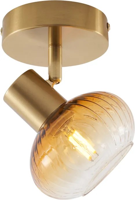 Moderne plafondspot goud met amber glas rond - Teddy