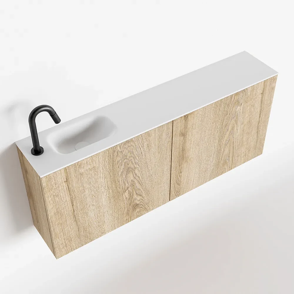 Zaro Polly toiletmeubel 120cm eiken met witte wastafel met kraangat links