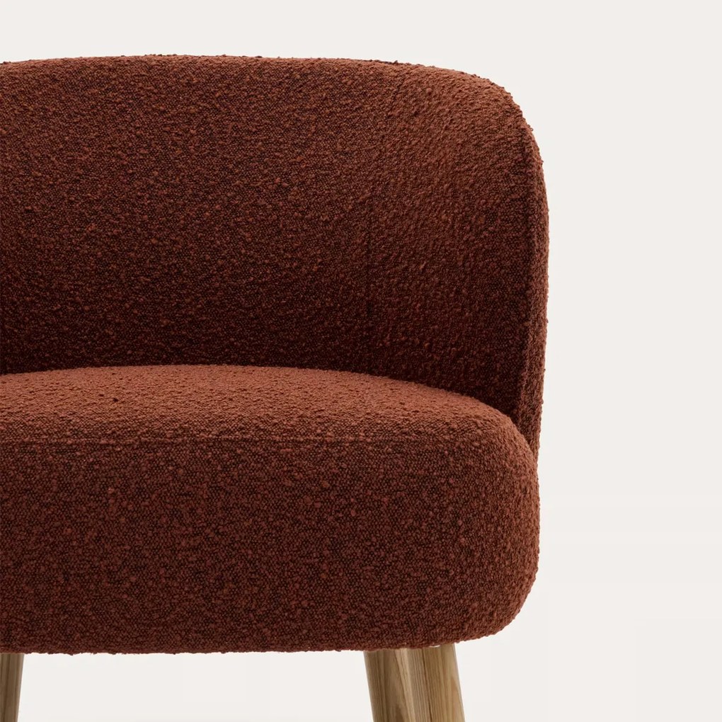 Kave Home Ulit Fauteuil Terracotta Boucle Met Houten Pootjes