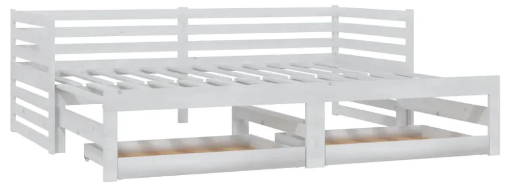 vidaXL Slaapbank uitschuifbaar massief grenenhout wit 2x(90x200) cm