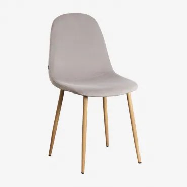 Pak 2 Glamm Fluwelen Eetkamerstoelen Grijs – Taupe & Natuurlijk Hout - Sklum