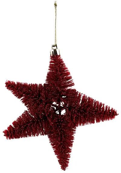 Kerstster met glitter - Rood - 11,5 cm