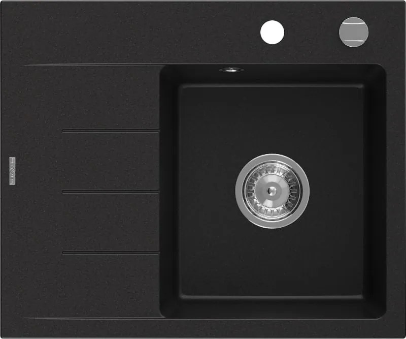 Mexen Ben granieten spoelbak met 1 bak en afdruiprek, rechts 600 x 500 mm, zwart, chromen sifon - 6523605000-77