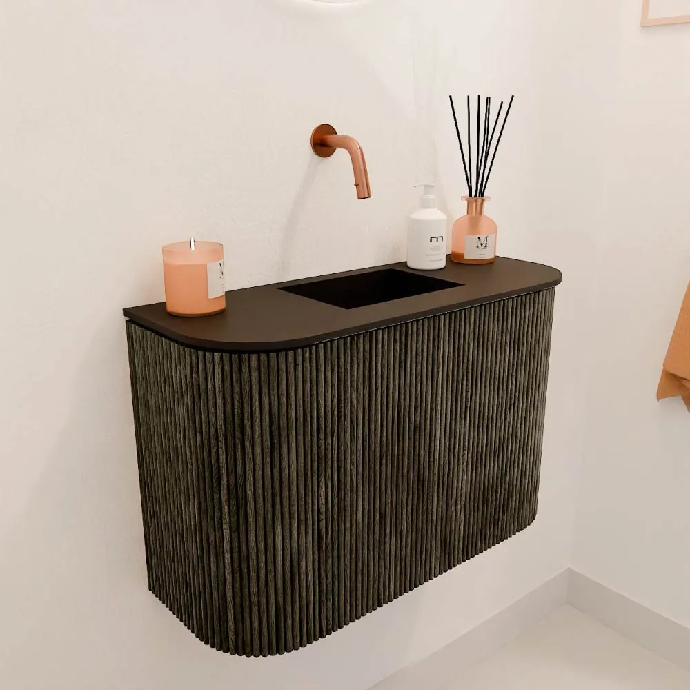 Mondiaz Joya 65cm toiletmeubel ronding links/rechts shadow met wastafel faye midden zonder kraangat urban