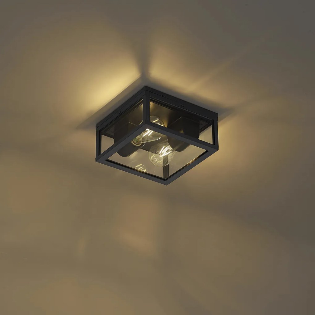 Industriële buiten plafondlamp zwart met bewegings- en schemersensor IP44 - Charlois